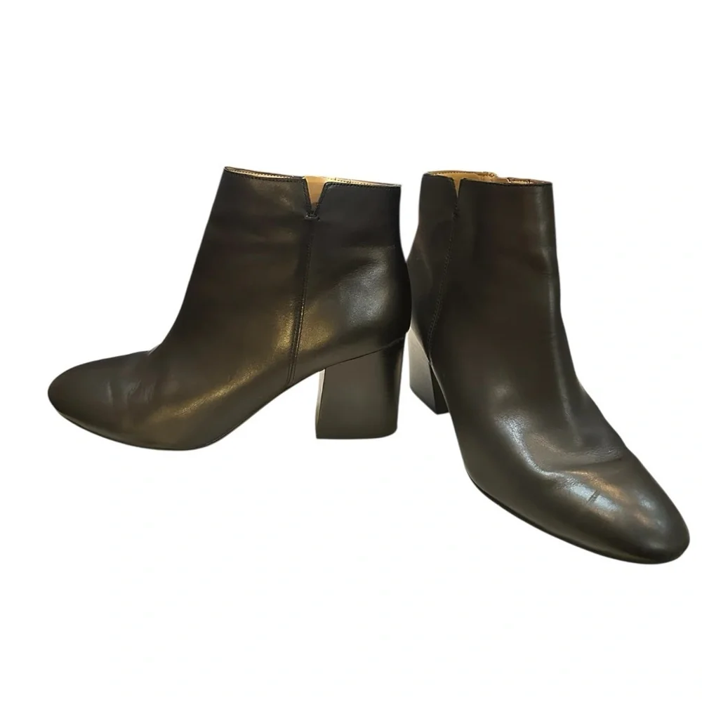 Franco Sarto Black Leather Ankle Boots Size 7.5 Block Heel Zip